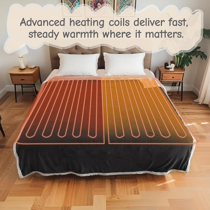 Electric Heated Blanket Throw 50"X60" - Dark Gray, ETL Certified