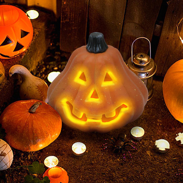 Pear Gourd Jack O Lantern Pumpkin, Halloween Jack O Lantern LED Light Orange Pumpkin Figurine for Fireplace Shelf Covered Porch Indoor Farmhouse Fall Home Decor