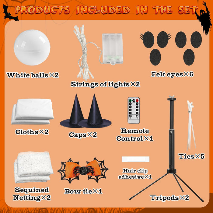2Pcs Halloween Decorations Indoor,Ghost Decor with String Lights Remote Control,Halloween Party Decorations,Spooky Ghost Light for Home Table Room Kitchen Office