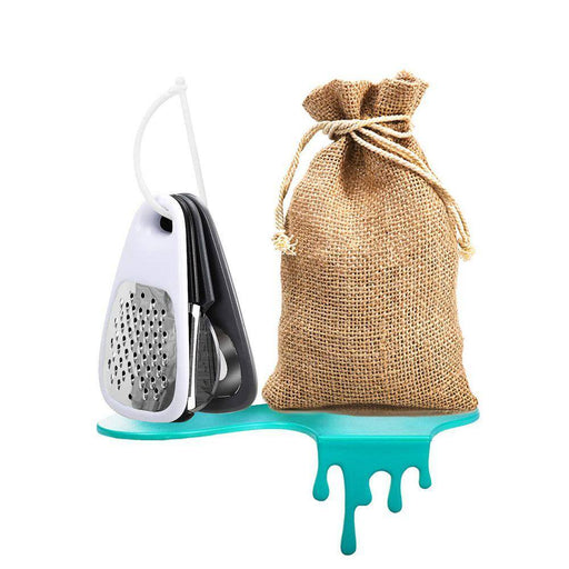 Black & White 5-Piece Pizza Accessory Set with Grater, Peeler, Cutter, Opener & Burlap Bag