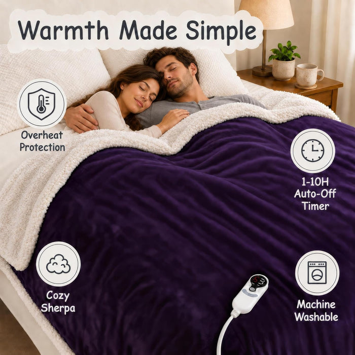 Electric Heated Blanket Full 72"X84" - Dark Purple, ETL Certified