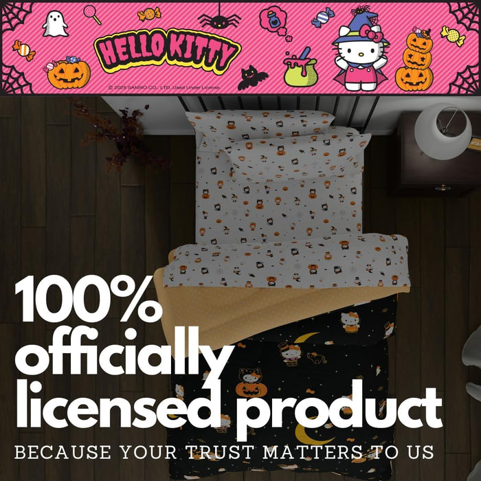 Sanrio Hello Kitty Halloween Pumpkin Queen Bed Set – Super Soft & Cozy 5 Piece Reversible Comforter and Sheet Set (Officially Licensed Product) by