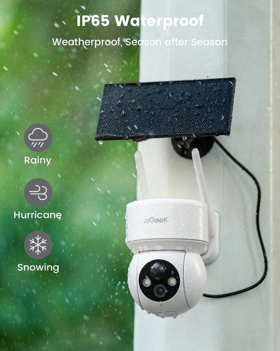 Security Cameras Wireless Outdoor, 2K Wifi Solar Camera for Home Surveillance, 360 View PTZ, Battery Powered, Color Night Vision, Motion Sensor