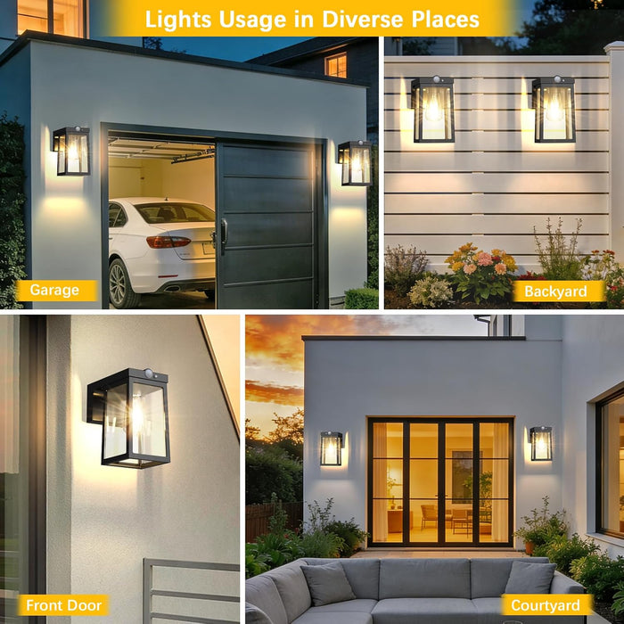 Solar Motion Sensor Lights, Solar Lights with 2 Modes & Waterproof, Dusk to Dawn Glass Outdoor Wall Lights for Entryway Exterior Front Porch Patio Fence Lantern (2 Pack)