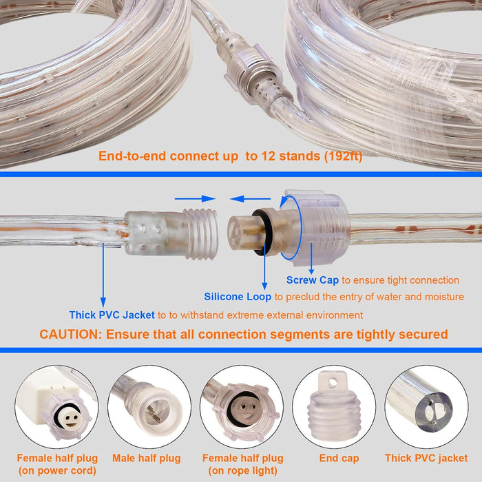 16Ft Blue Rope Light ETL Waterproof Outdoor