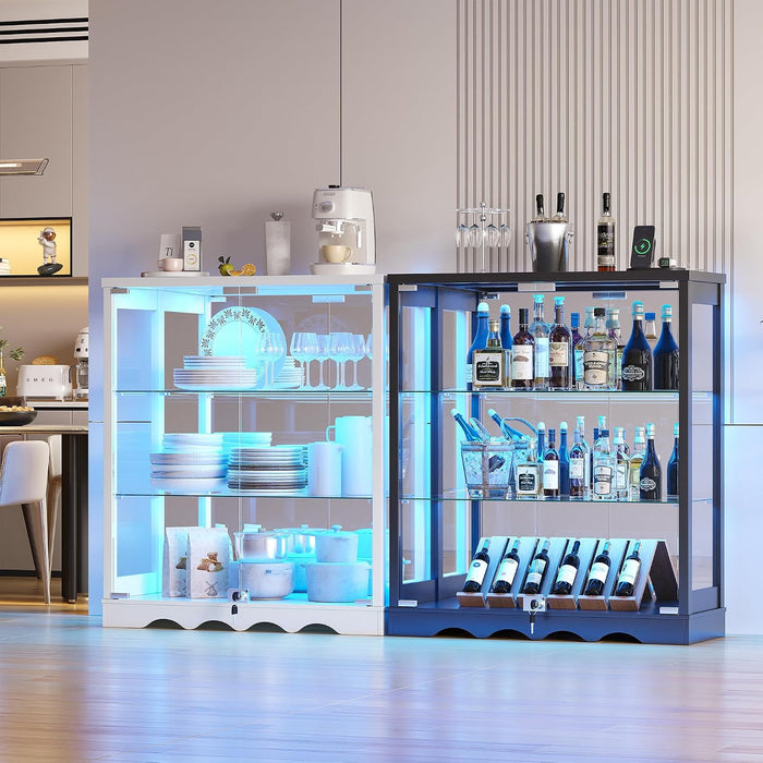39" Display Cabinet with Glass Doors, RGB Lights, Lock & 3-Tier